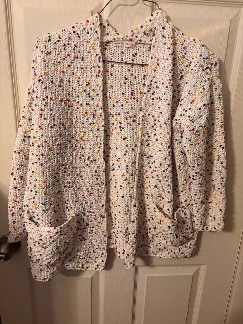 Moon & Madison Open Front Confetti Knit Cardigan Sweater with Pockets Size XS